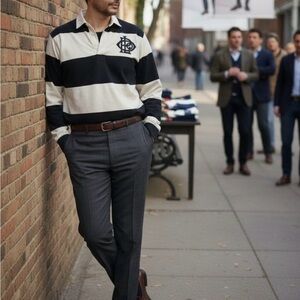 Ralph Lauren Black and White Striped vintage Rugby Shirt